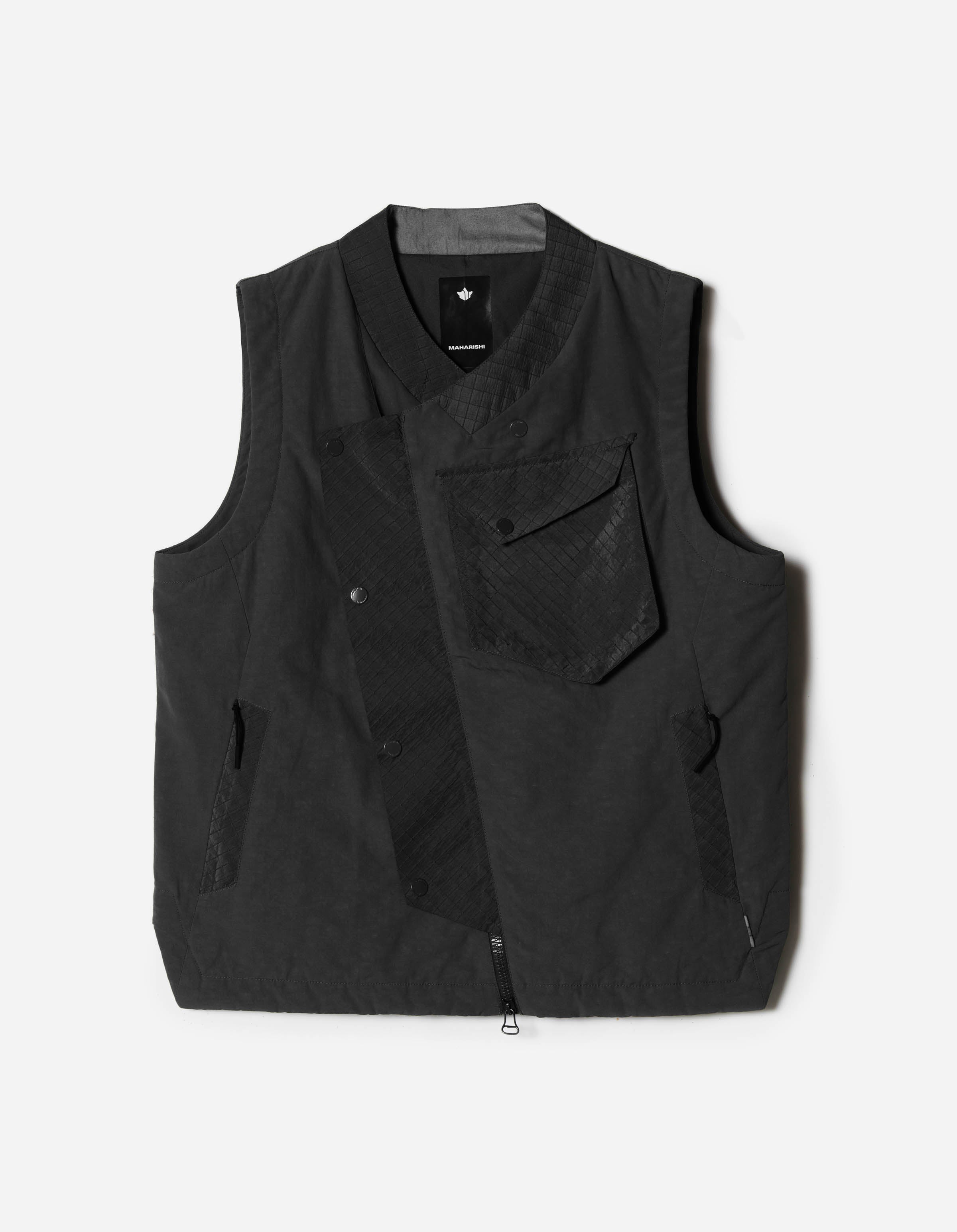 7581 DWR Hemp Light Padded Asym Vest Black – Maharishi