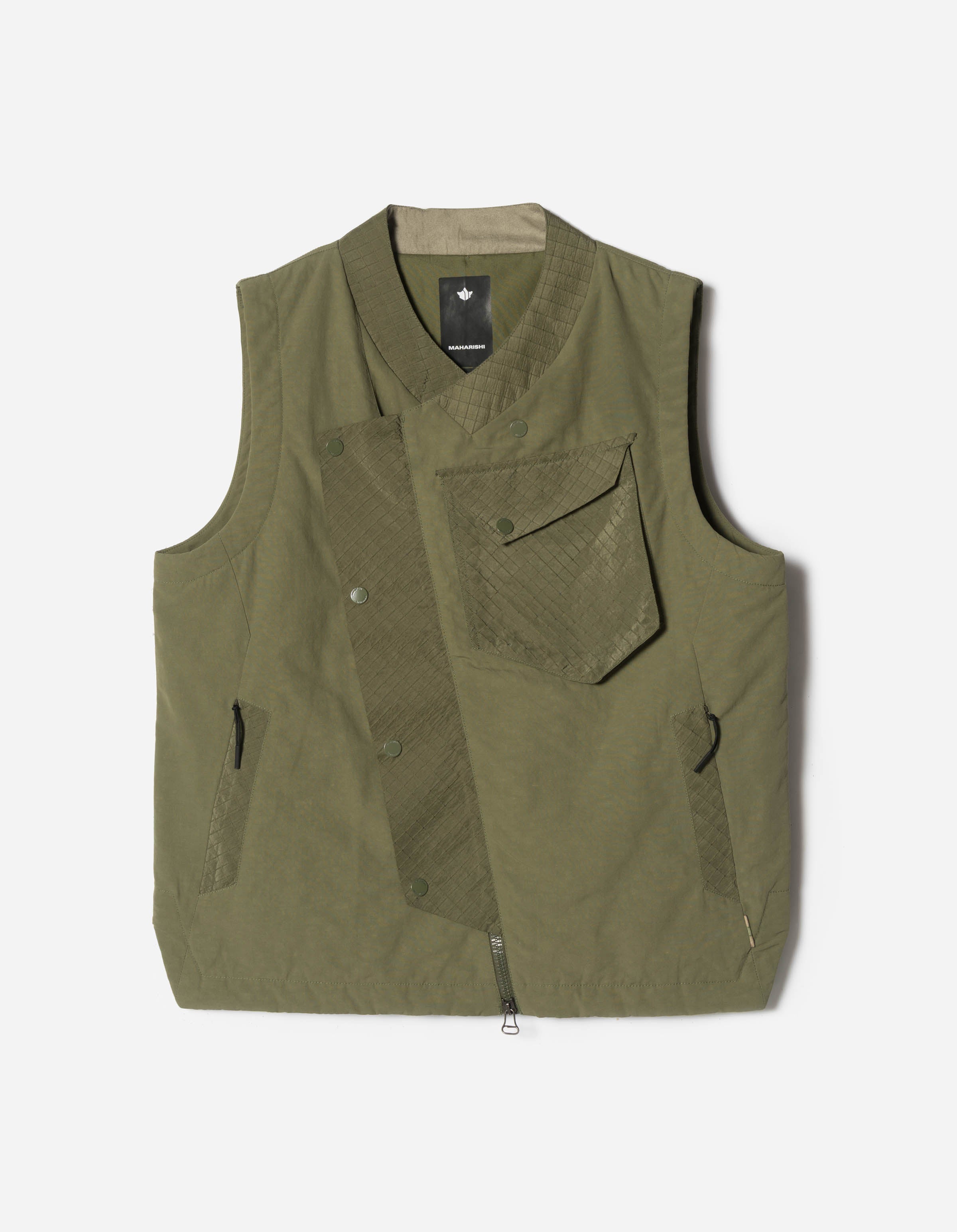 7581 DWR Hemp Light Padded Asym Vest Olive OG-107F – Maharishi