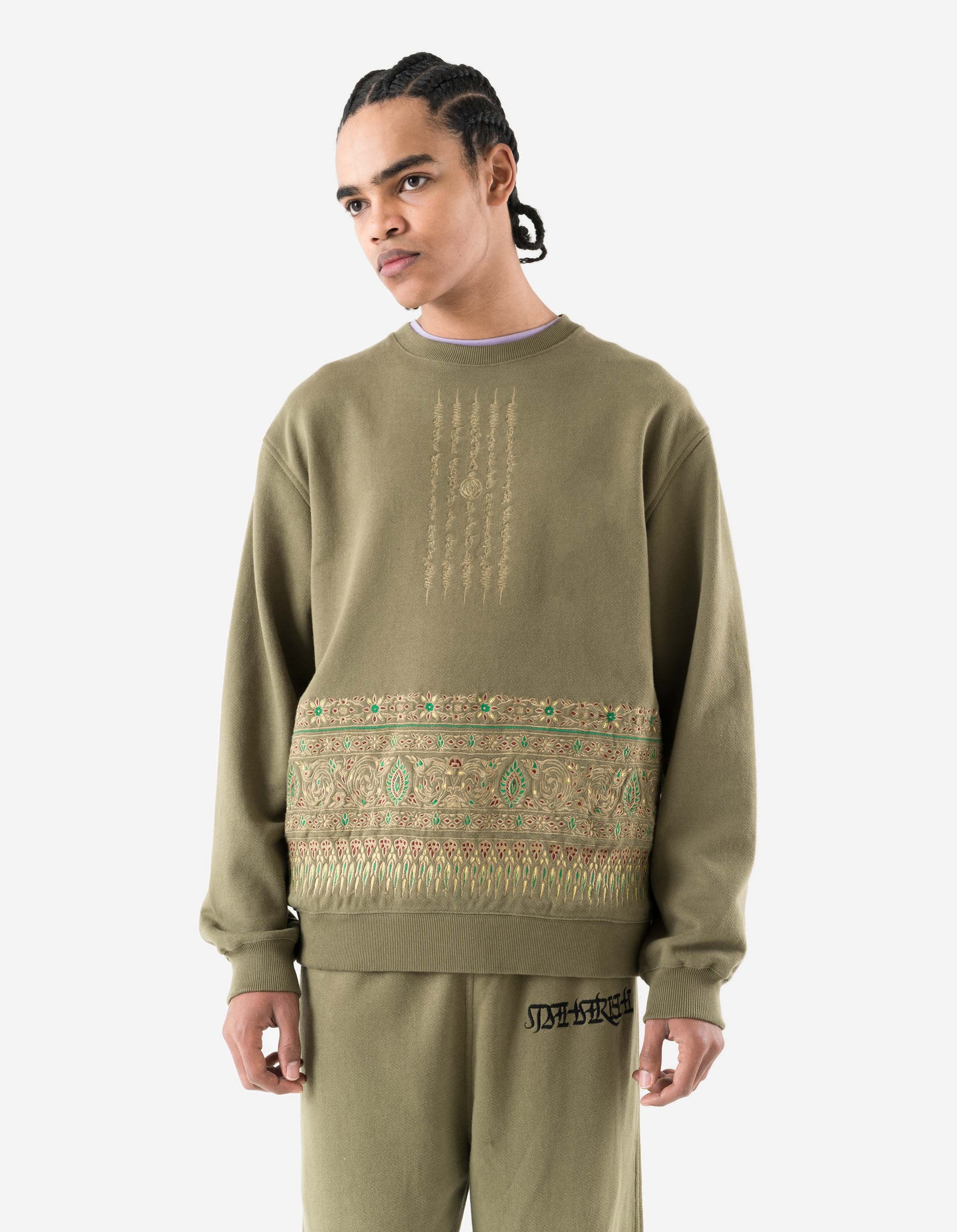 7687 Thai Hilltribe Crew Sweat Olive OG-107F