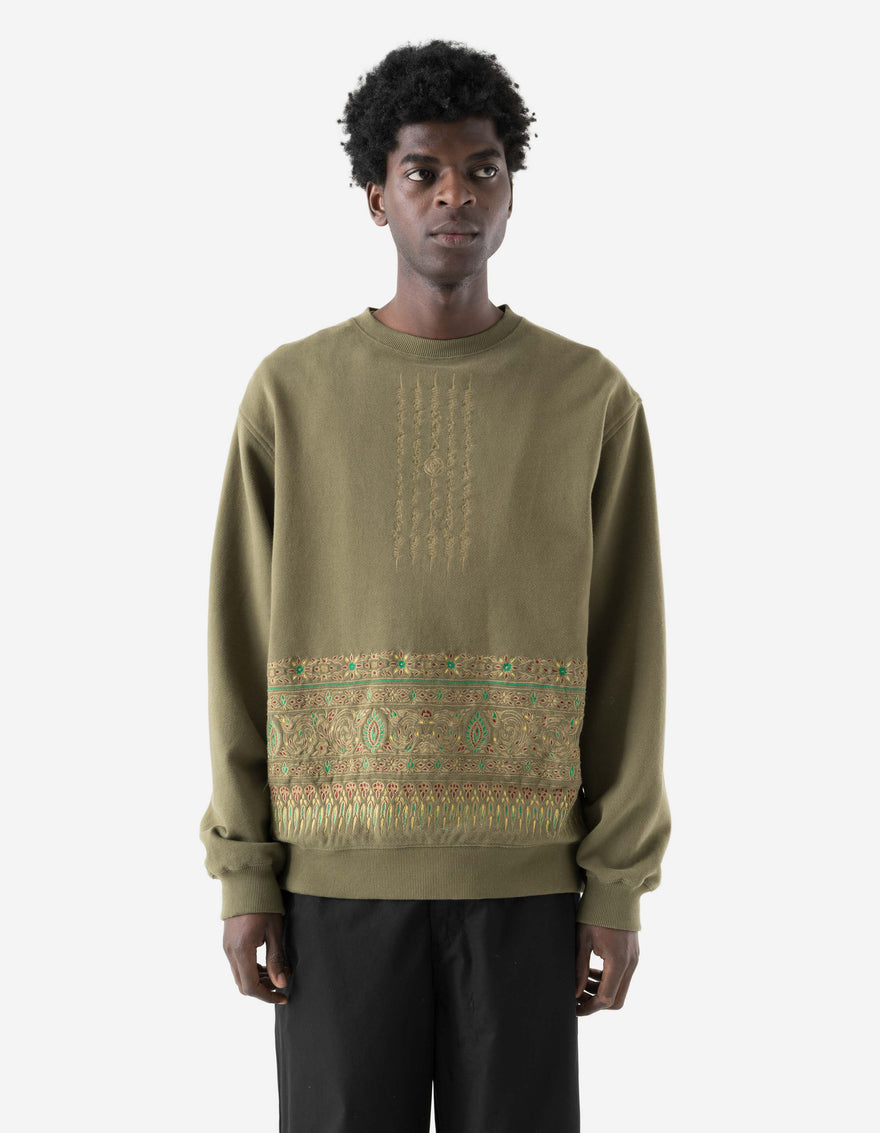 7687 Thai Hilltribe Crew Sweat Olive OG-107F