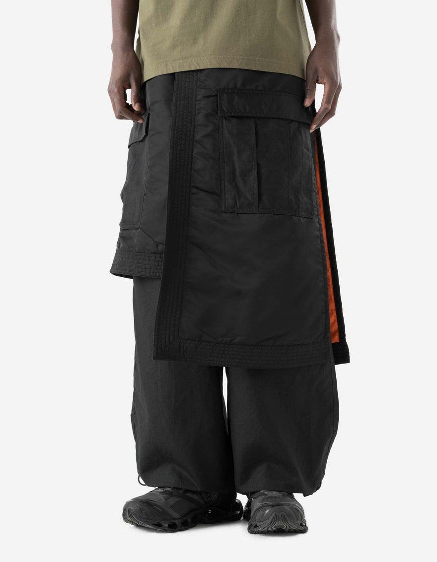 7705 Asym Cargo Padded Hakama Pants Black