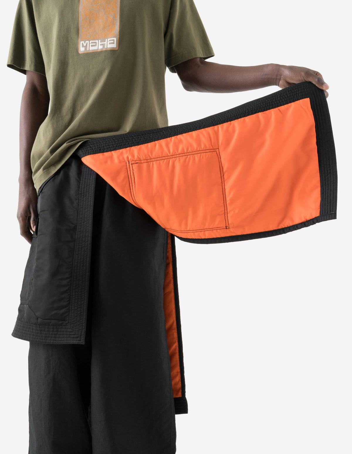 7705 Asym Cargo Padded Hakama Pants Black