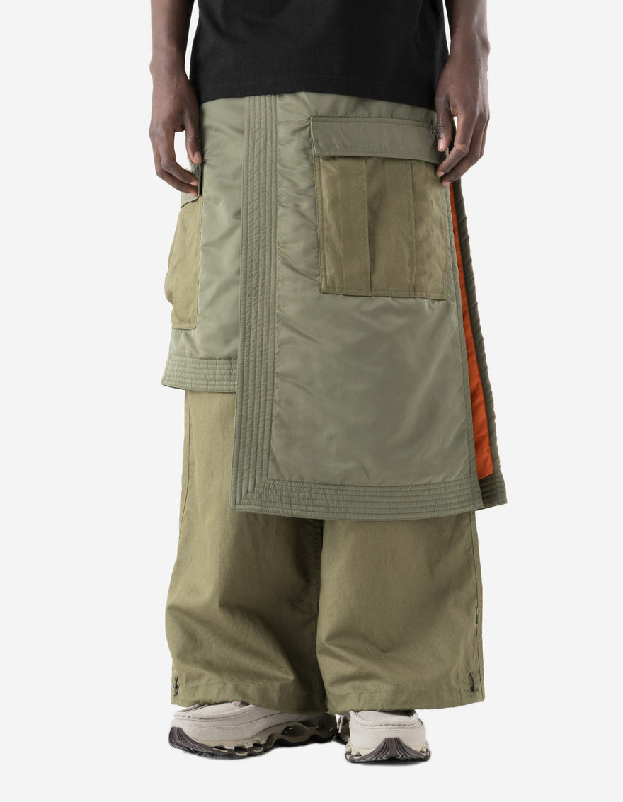 7705 Asym Cargo Padded Hakama Pants Olive OG-107F