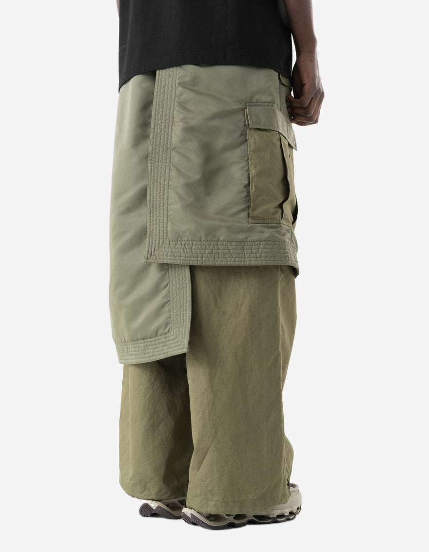 7705 Asym Cargo Padded Hakama Pants Olive OG-107F