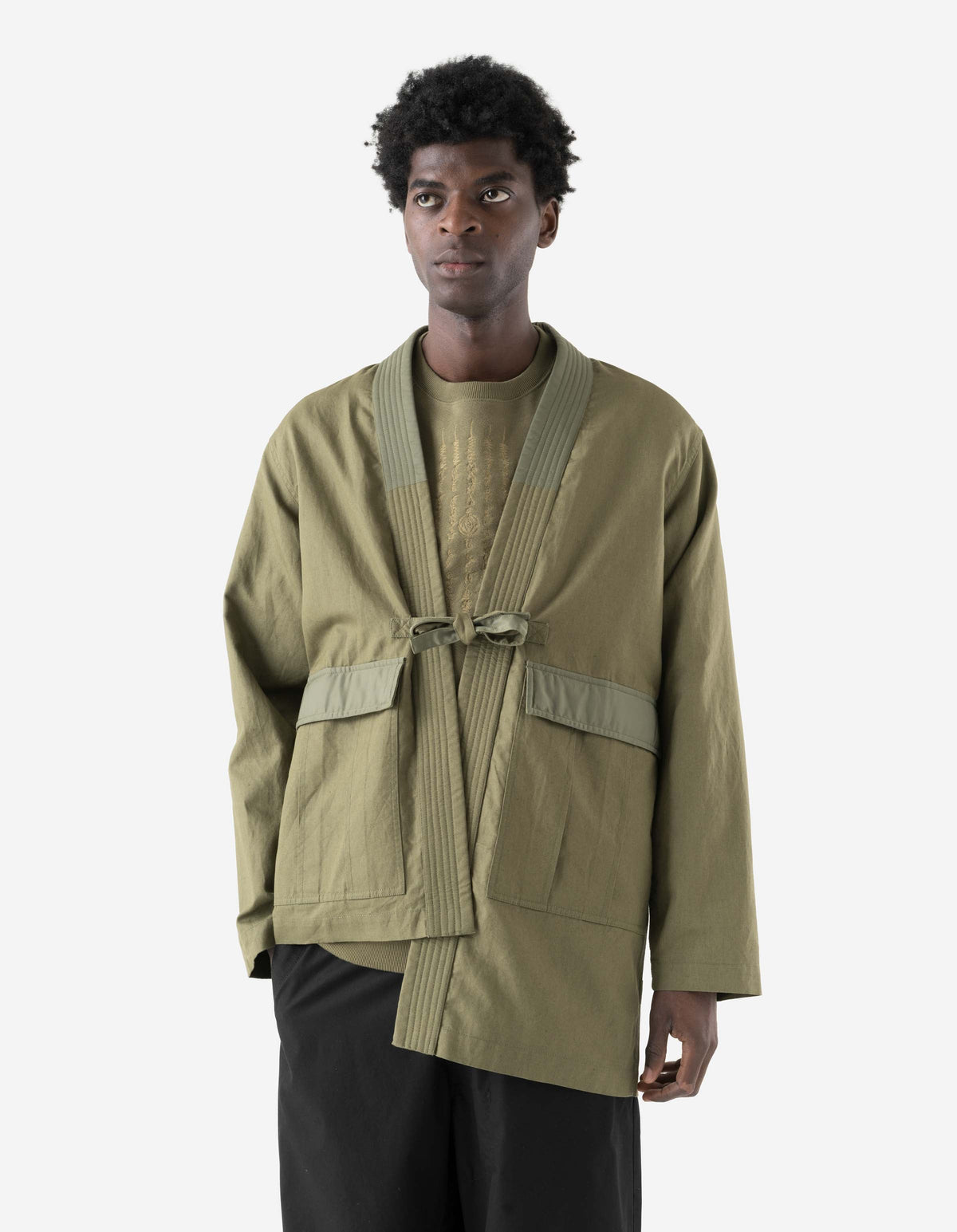 7706 Asym Hanten Kimono Olive OG-107F