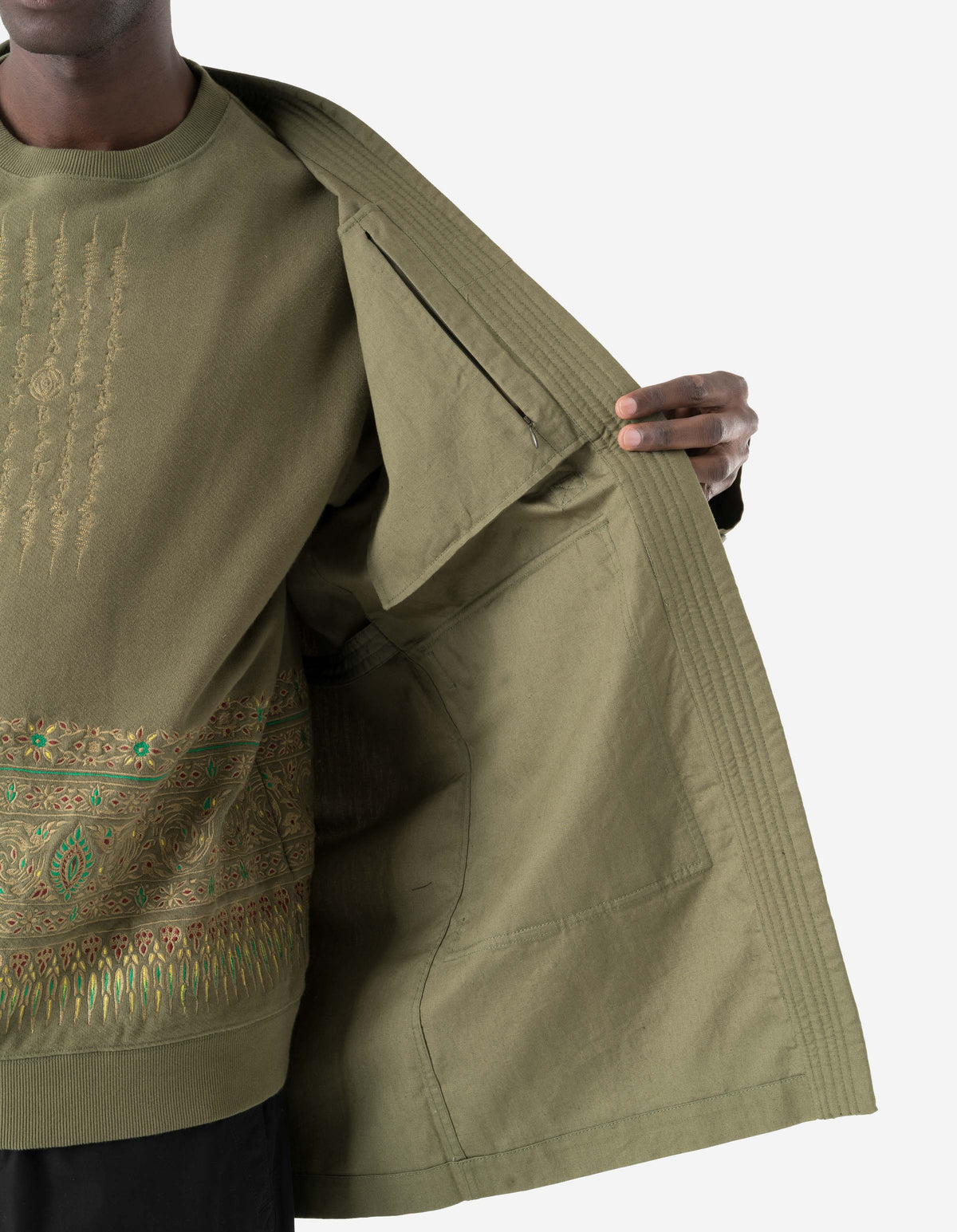 7706 Asym Hanten Kimono Olive OG-107F