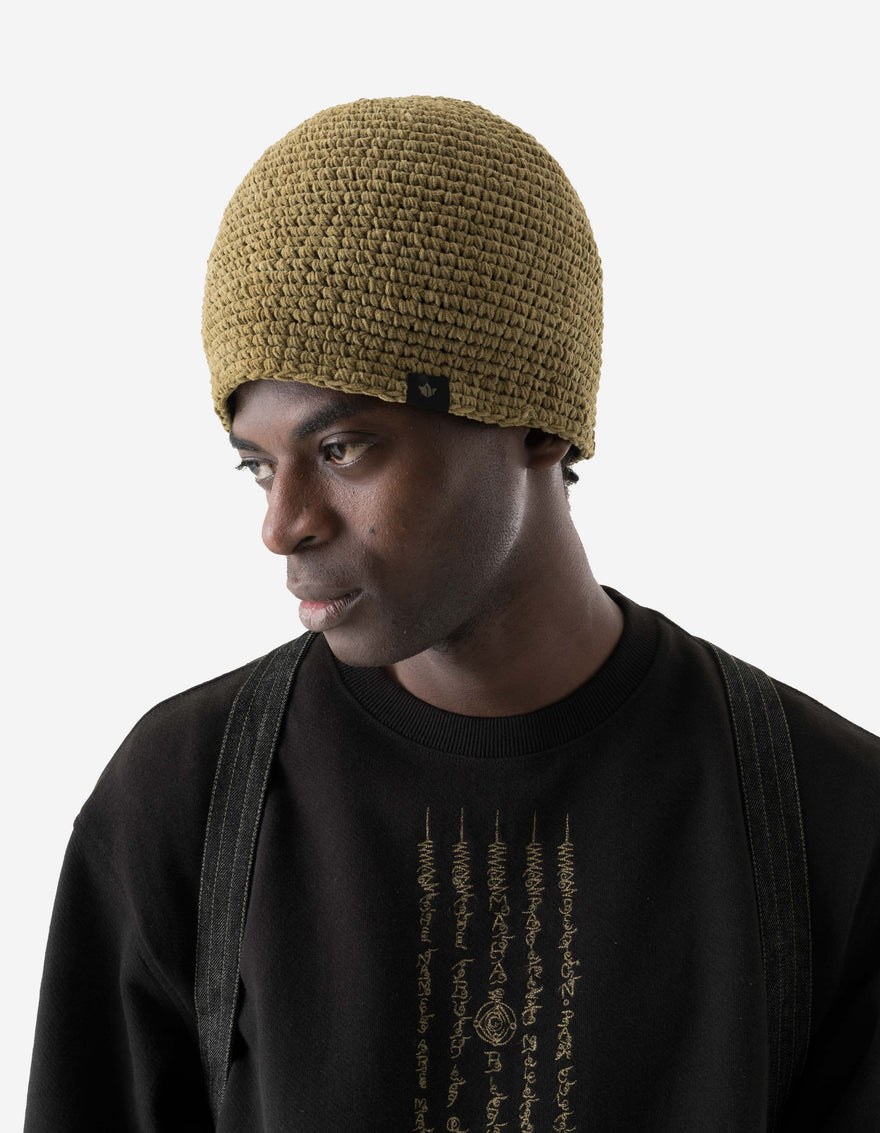 7292 Maharishi Crochet Beanie Natural Olive