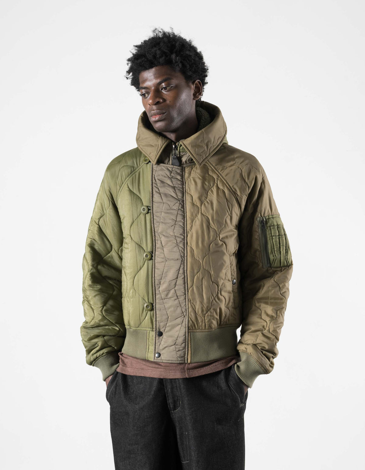 7715 Upcycled Asym N2B Parka Olive