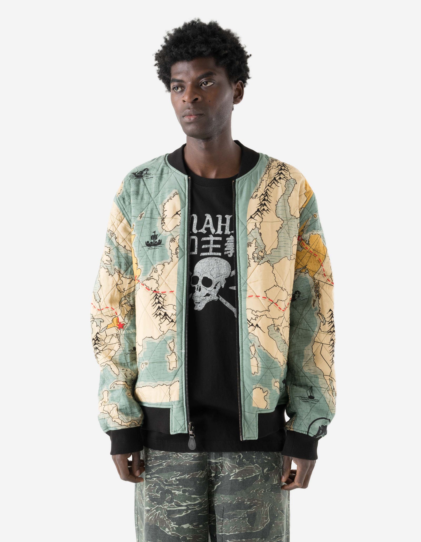 7728 World Tour Map Sukajan Jacket Black
