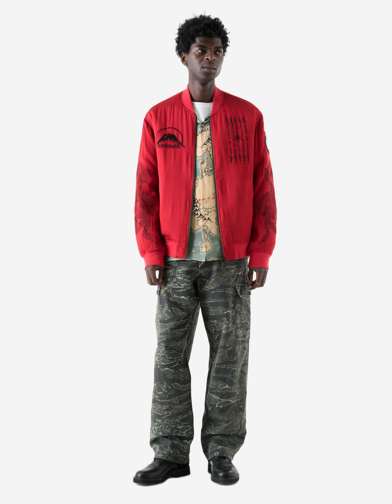 7728 World Tour Map Sukajan Jacket Red