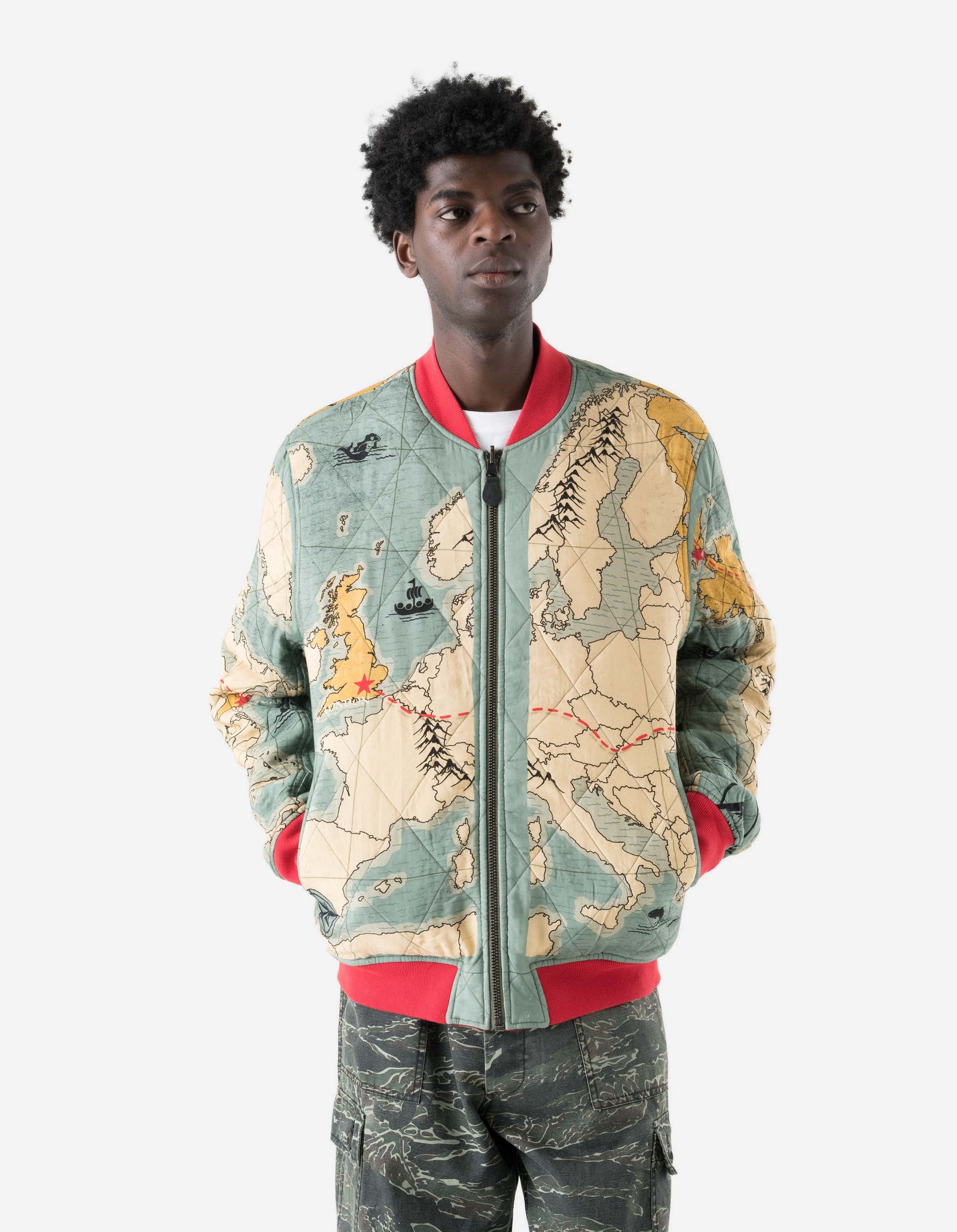 7728 World Tour Map Sukajan Jacket Red