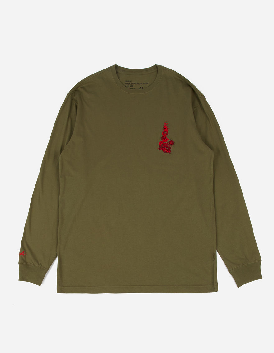 3644 Dragon Embroidered L/S T-Shirt Olive OG-107F