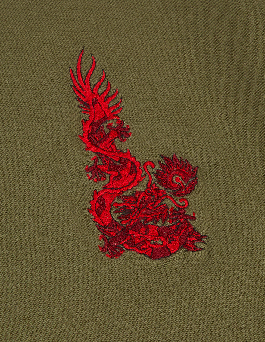 3644 Dragon Embroidered L/S T-Shirt Olive OG-107F