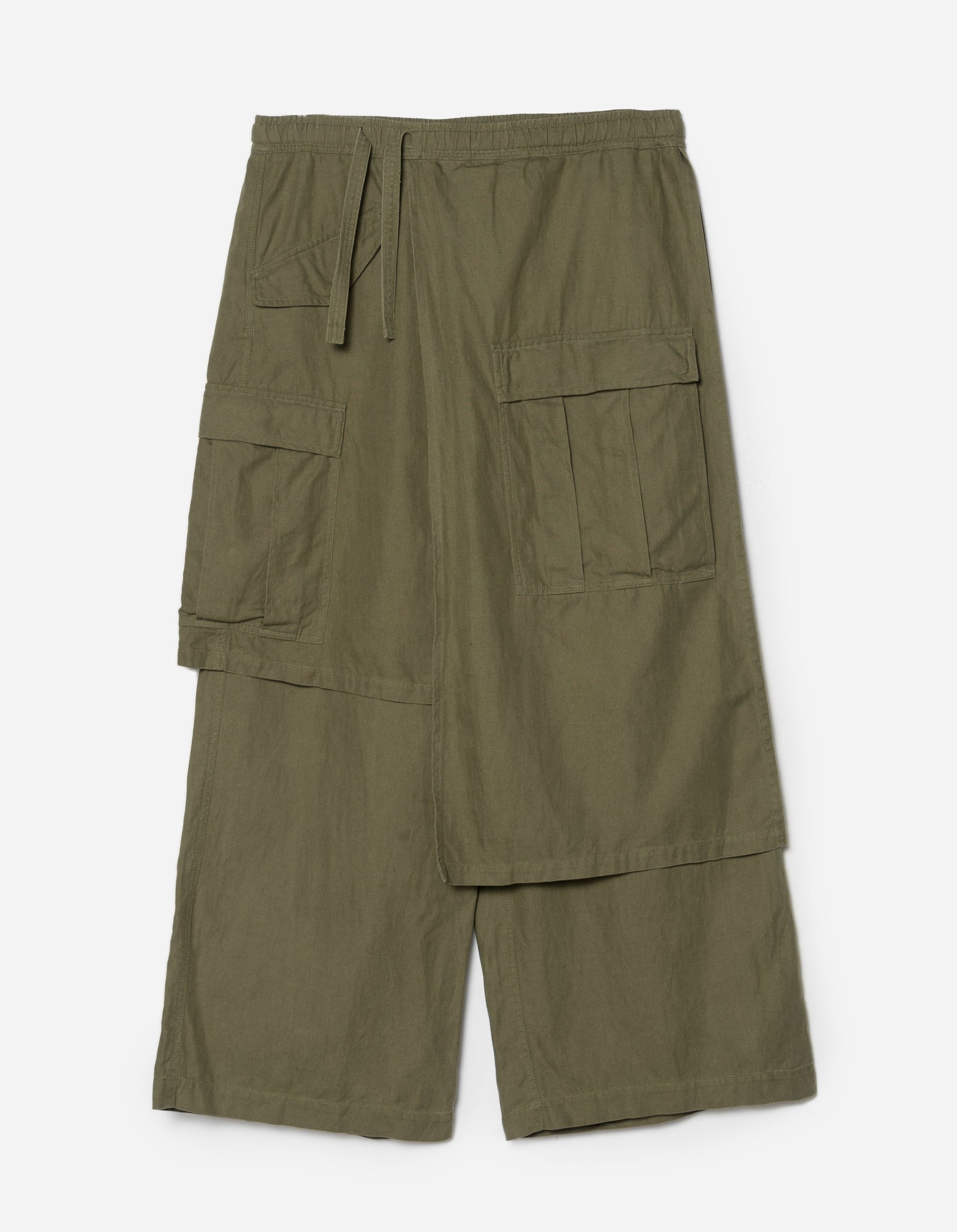 7398 WR Asym Cargo Hakama Pants Olive OG-107F