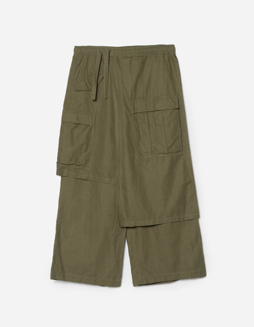 4588 Asym Cargo Hakama Pants Olive OG-107F