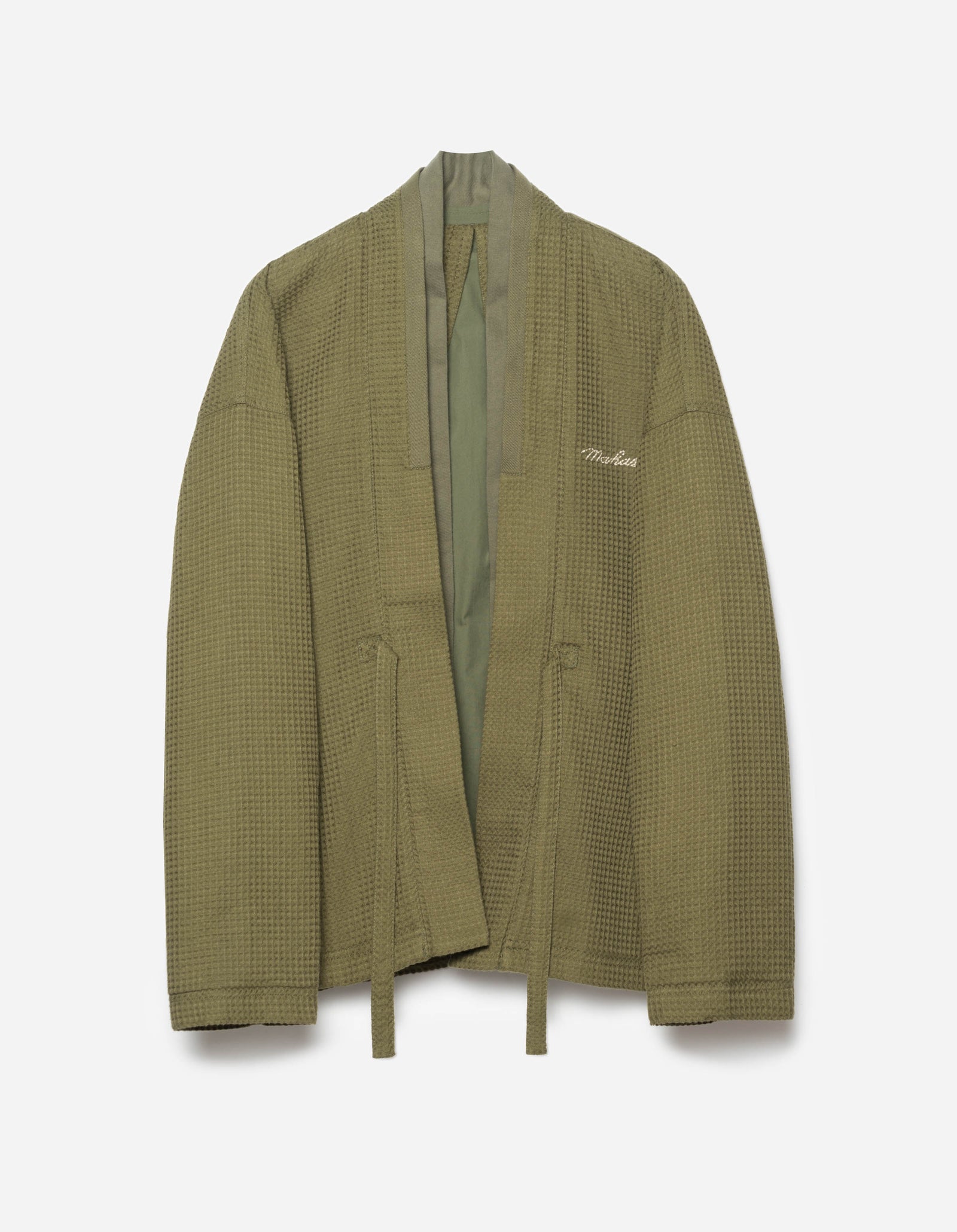 6241 Embroidered Waffle Kimono Overshirt Olive OG-107F