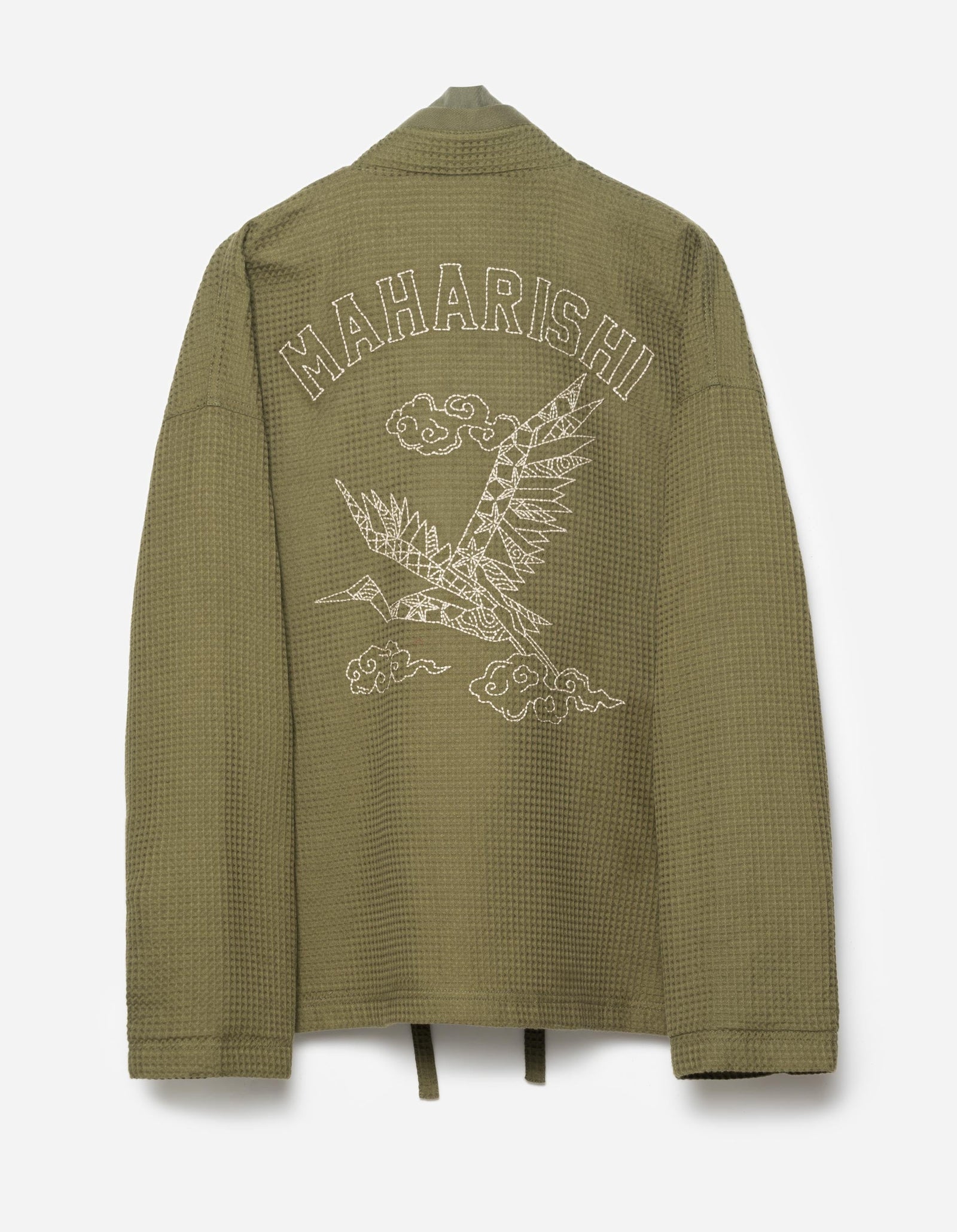 6241 Embroidered Waffle Kimono Overshirt Olive OG-107F