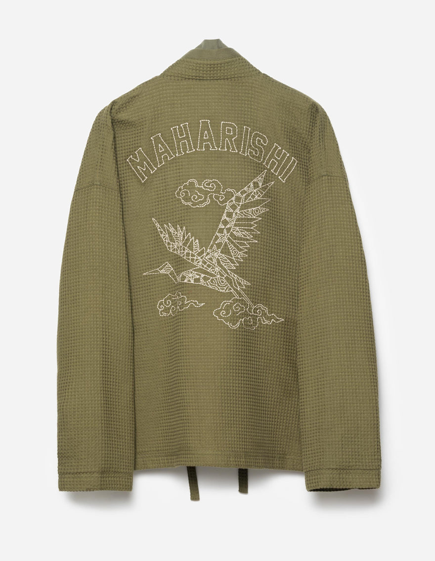 6241 Embroidered Waffle Kimono Overshirt Olive OG-107F