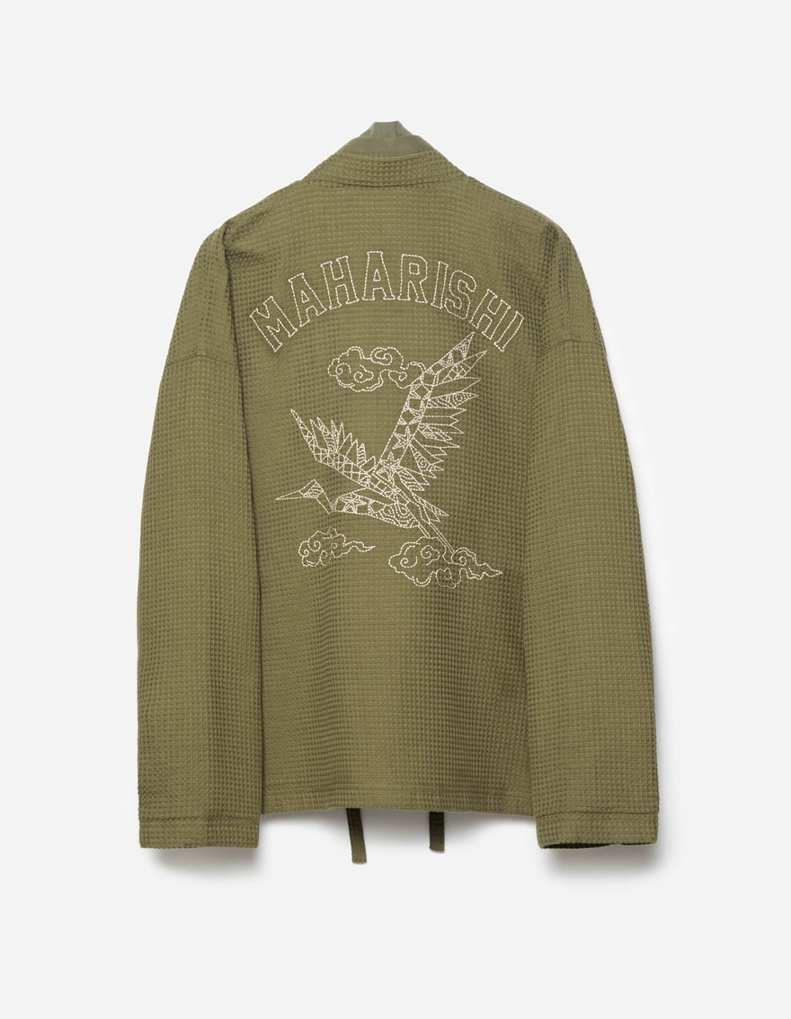 6241 Embroidered Waffle Kimono Overshirt Olive OG-107F