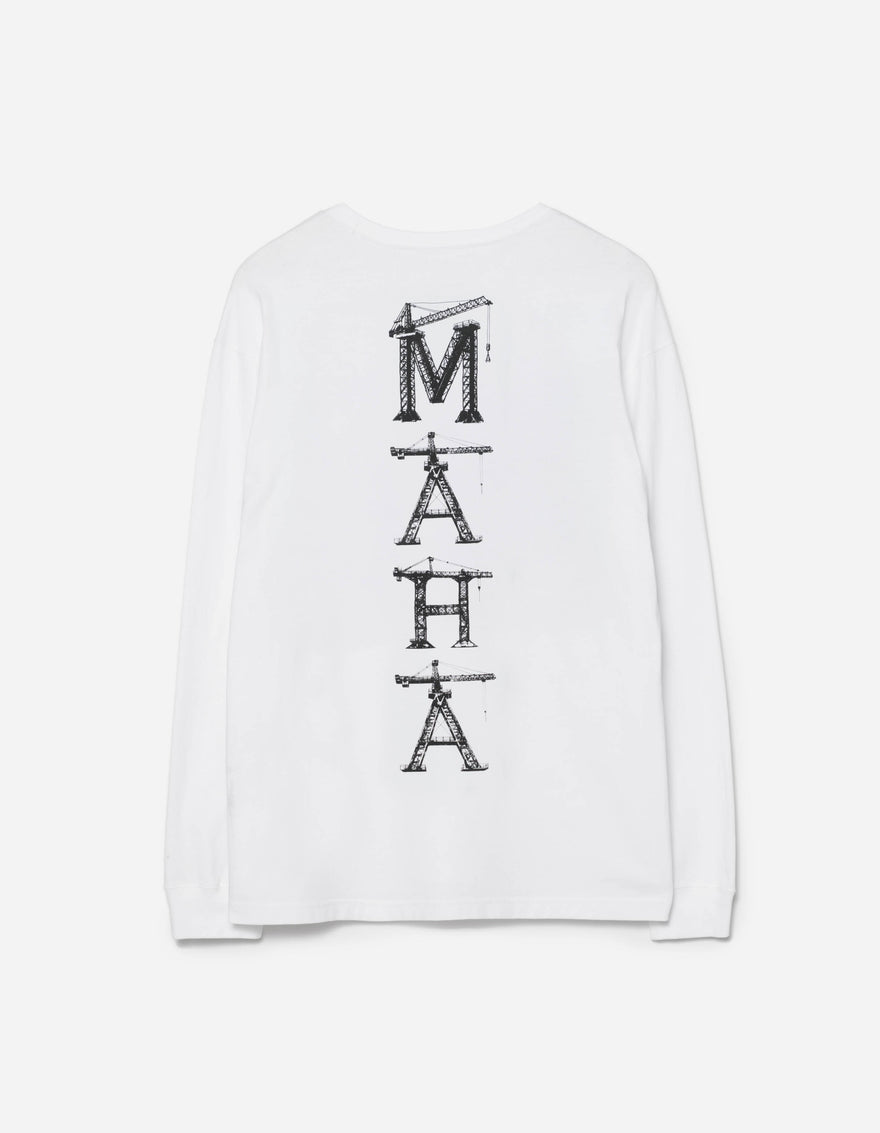 1584 Maha Cranes L/S T-Shirt White