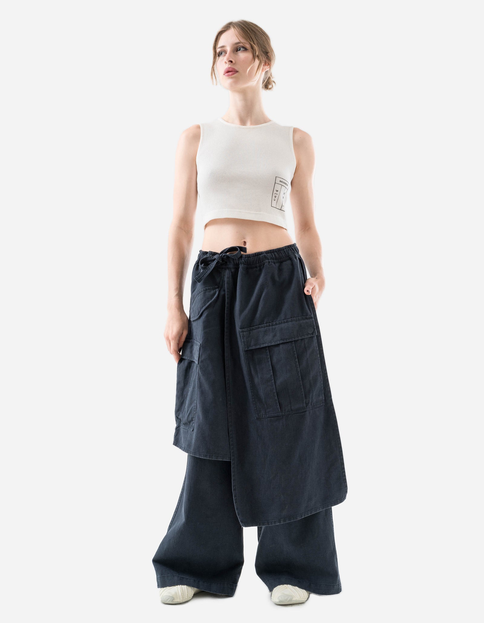 4588 Asym Cargo Hakama Pants Navy