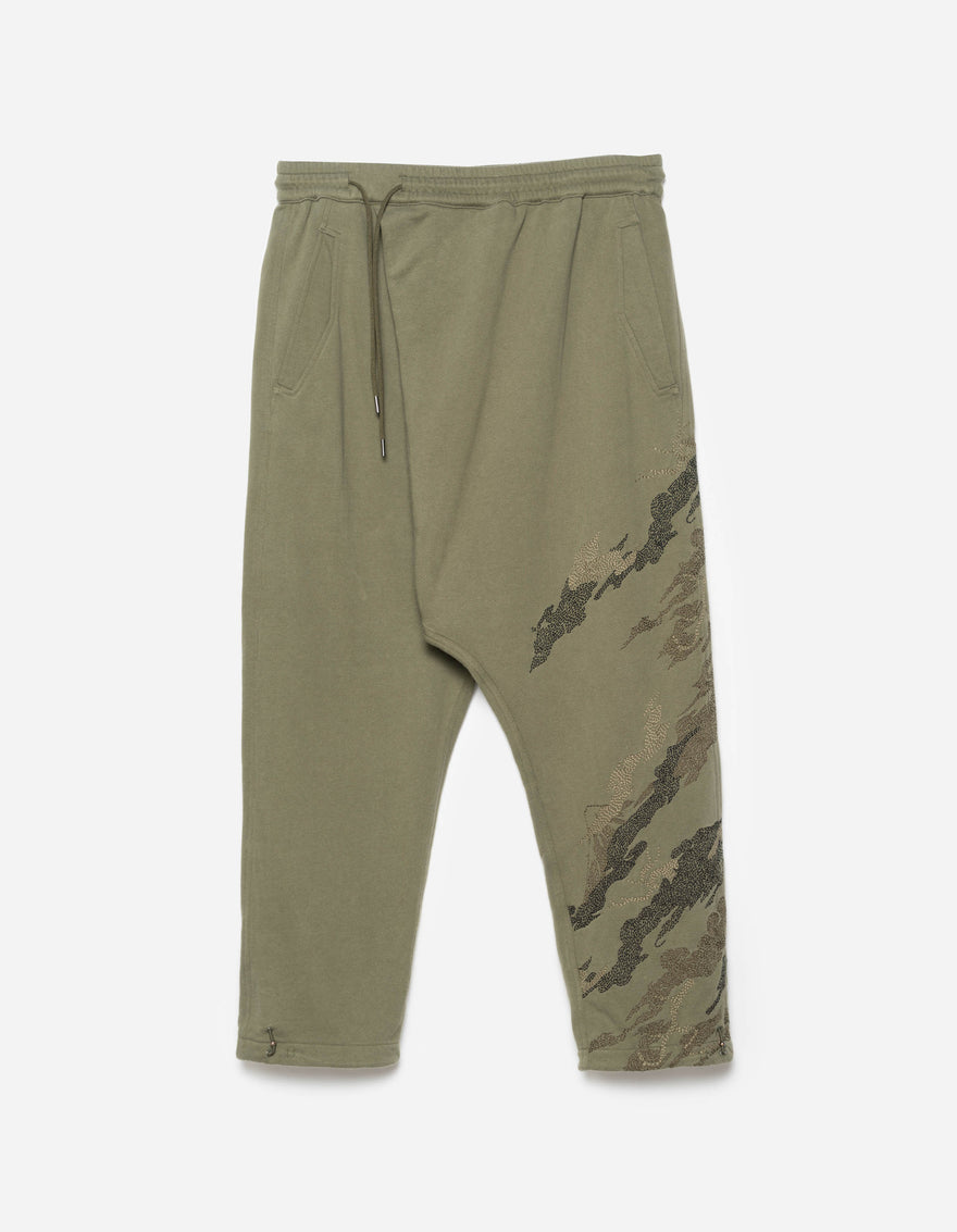 6202 Sashiko Bonsai Asym Sweatpants Olive OG-107F
