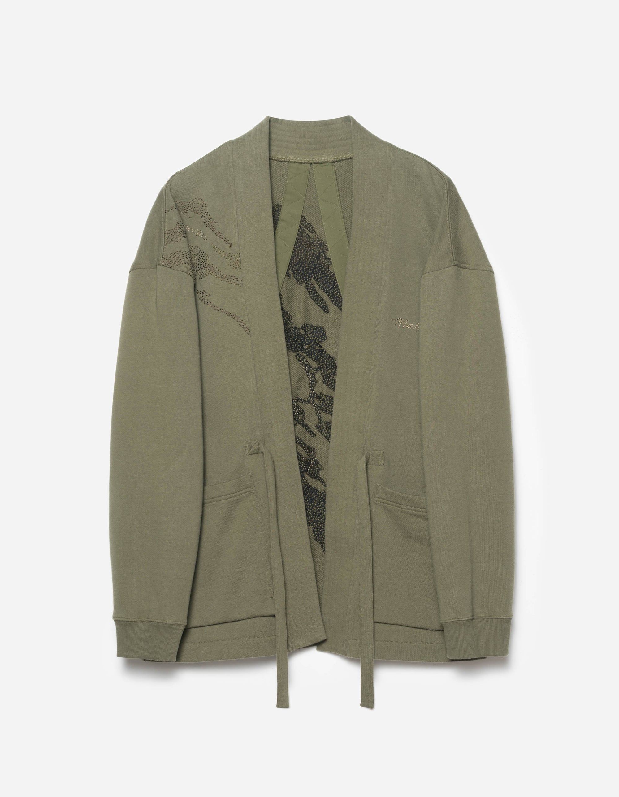 6222 Sashiko Bonsai Sweat Kimono Olive OG-107F