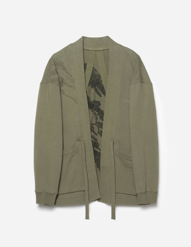 6222 Sashiko Bonsai Sweat Kimono Olive OG-107F