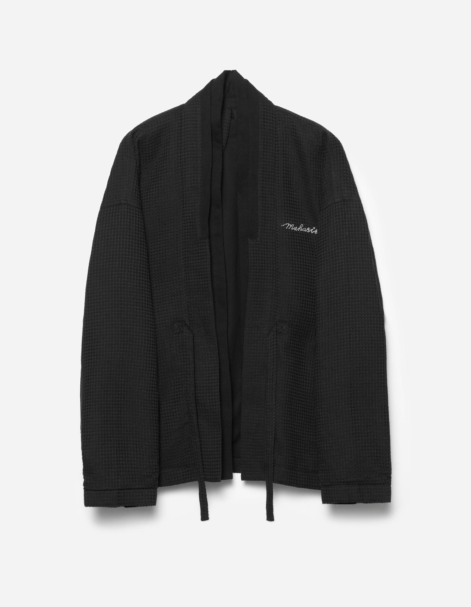6241 Embroidered Waffle Kimono Overshirt Black