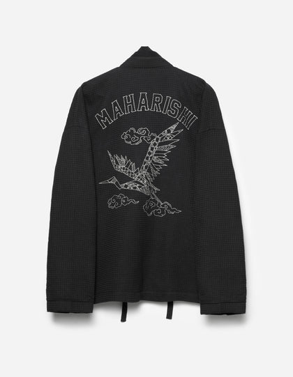 6241 Embroidered Waffle Kimono Overshirt Black