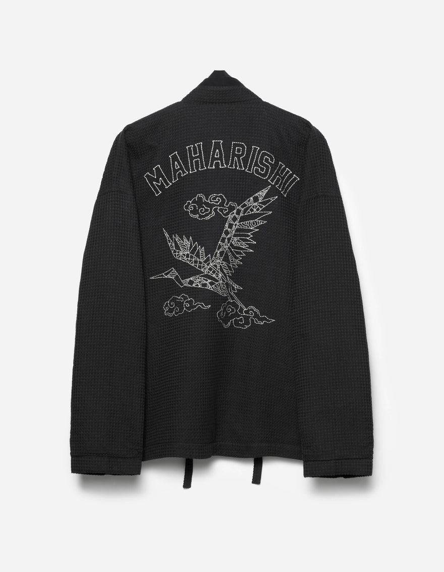 6241 Embroidered Waffle Kimono Overshirt Black