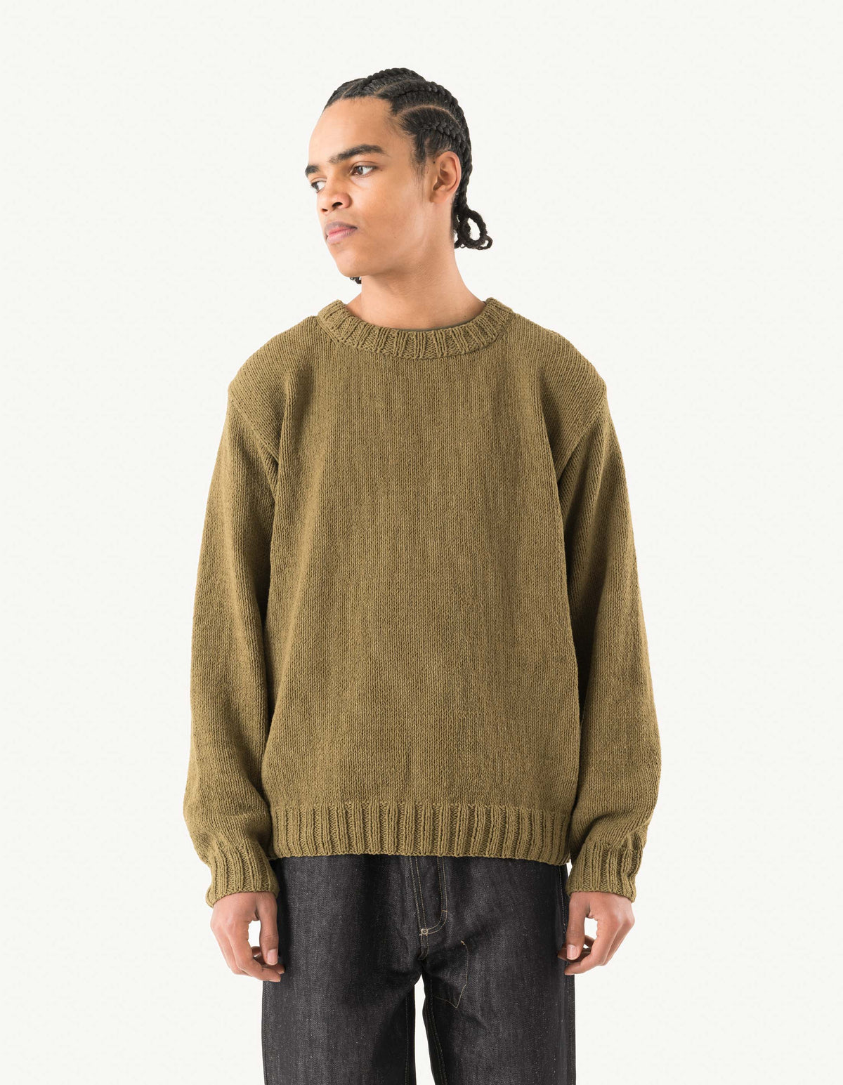 7180 Upcycled Knitted Crew Natural Olive