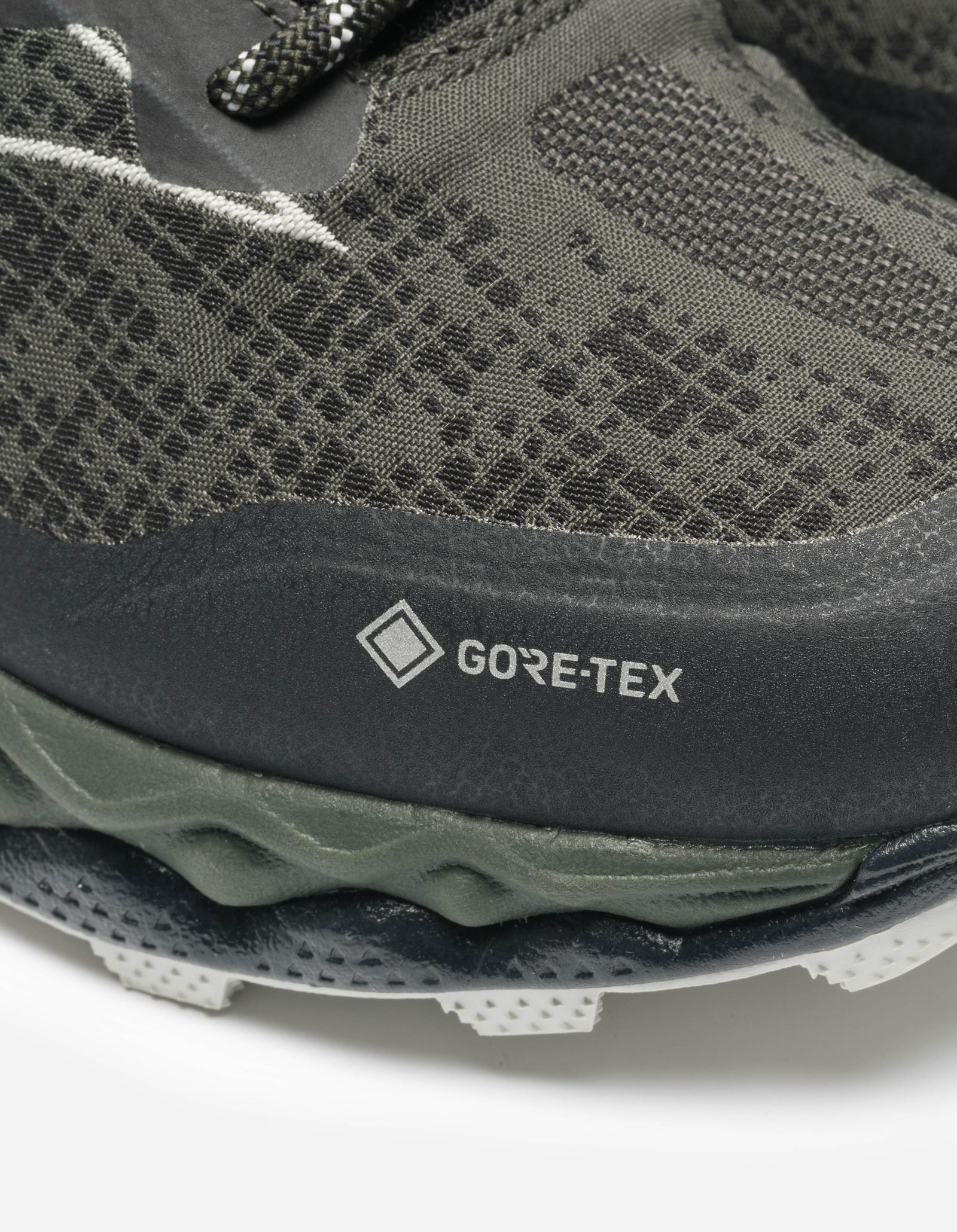 Close-up of a GORE-TEX hiking shoe on a white background