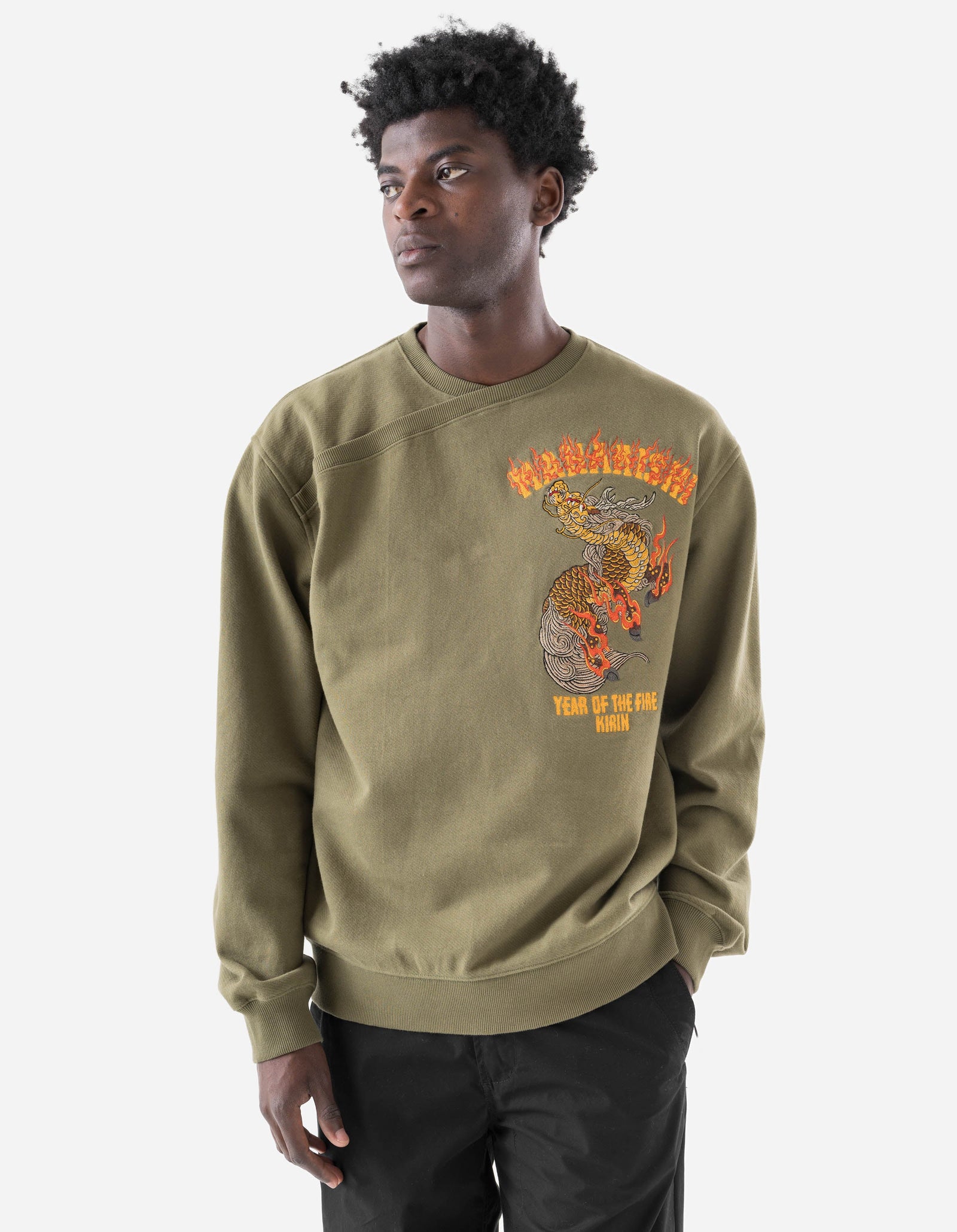7235 Fire Kirin Tour Monk Crew Sweat Olive OG-107F