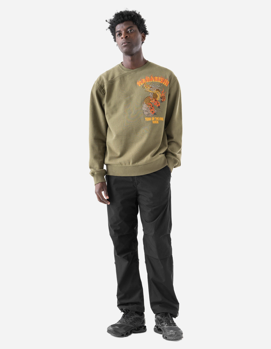 7235 Fire Kirin Tour Monk Crew Sweat Olive OG-107F