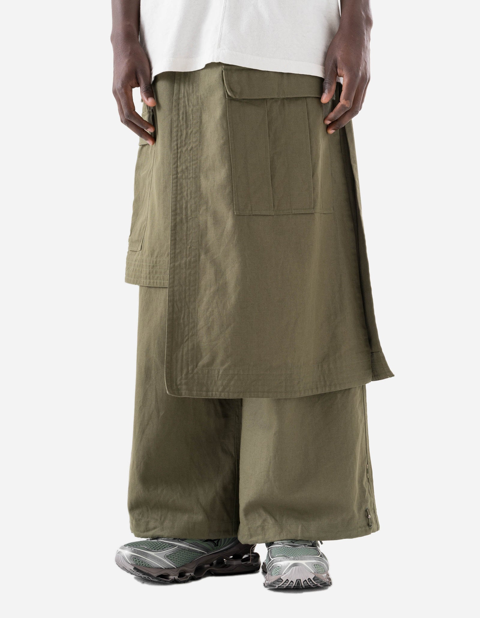 7232 Kirin Asym Cargo Hakama Pants Olive OG-107F