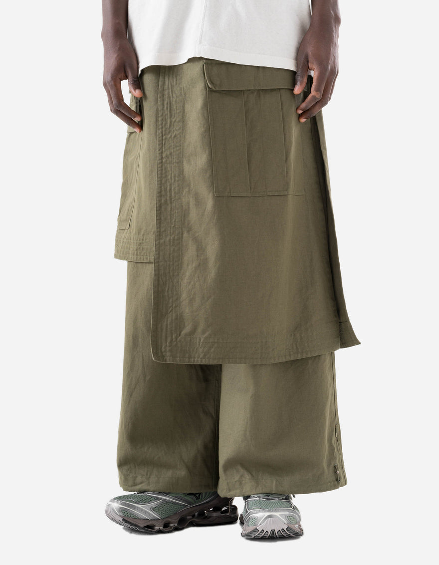7232 Kirin Asym Cargo Hakama Pants Olive OG-107F