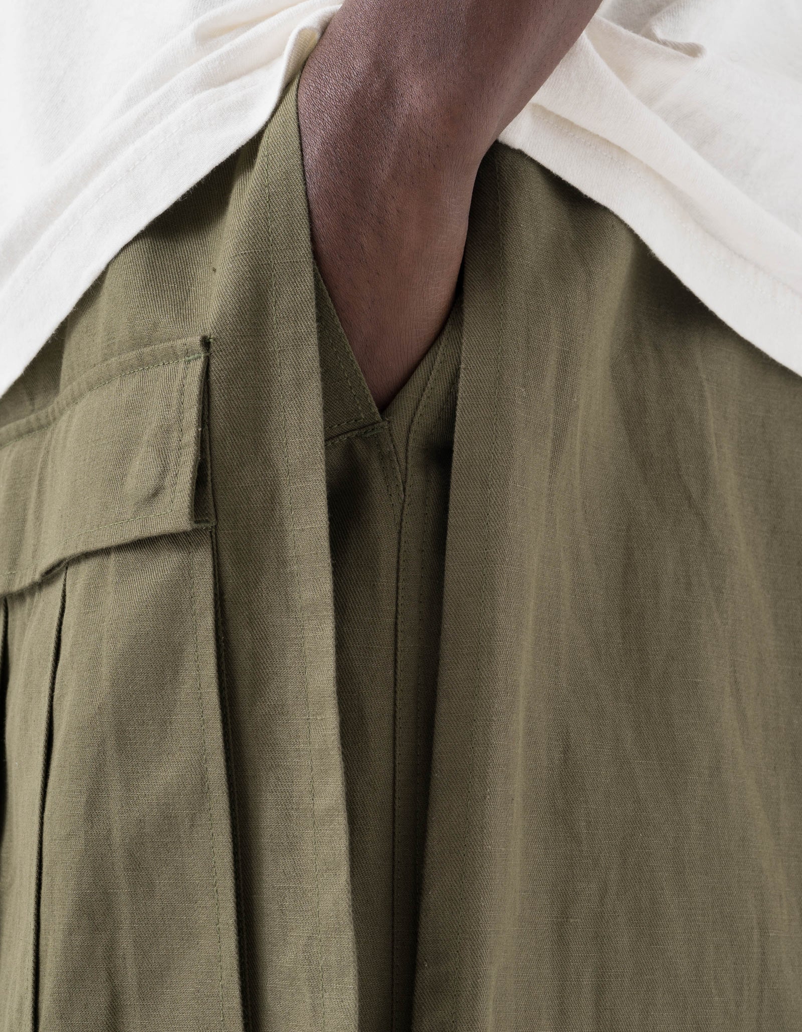 7232 Kirin Asym Cargo Hakama Pants Olive OG-107F
