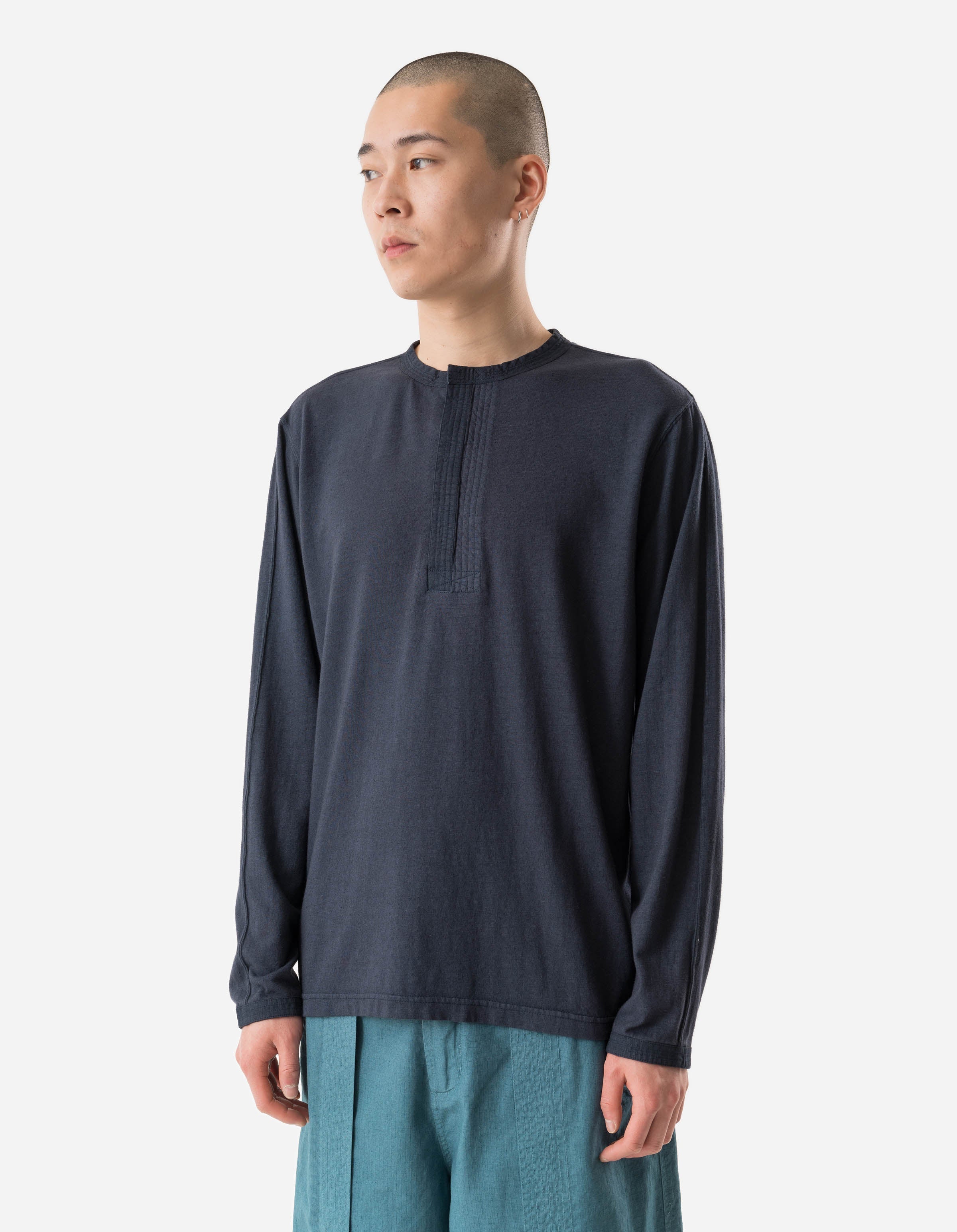 7208 Cotton Hemp Henley L/S T-Shirt Navy – Maharishi