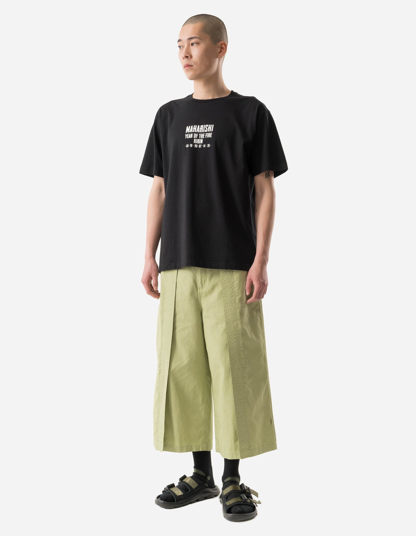 7217 Cropped Hakama Pants Moss Green