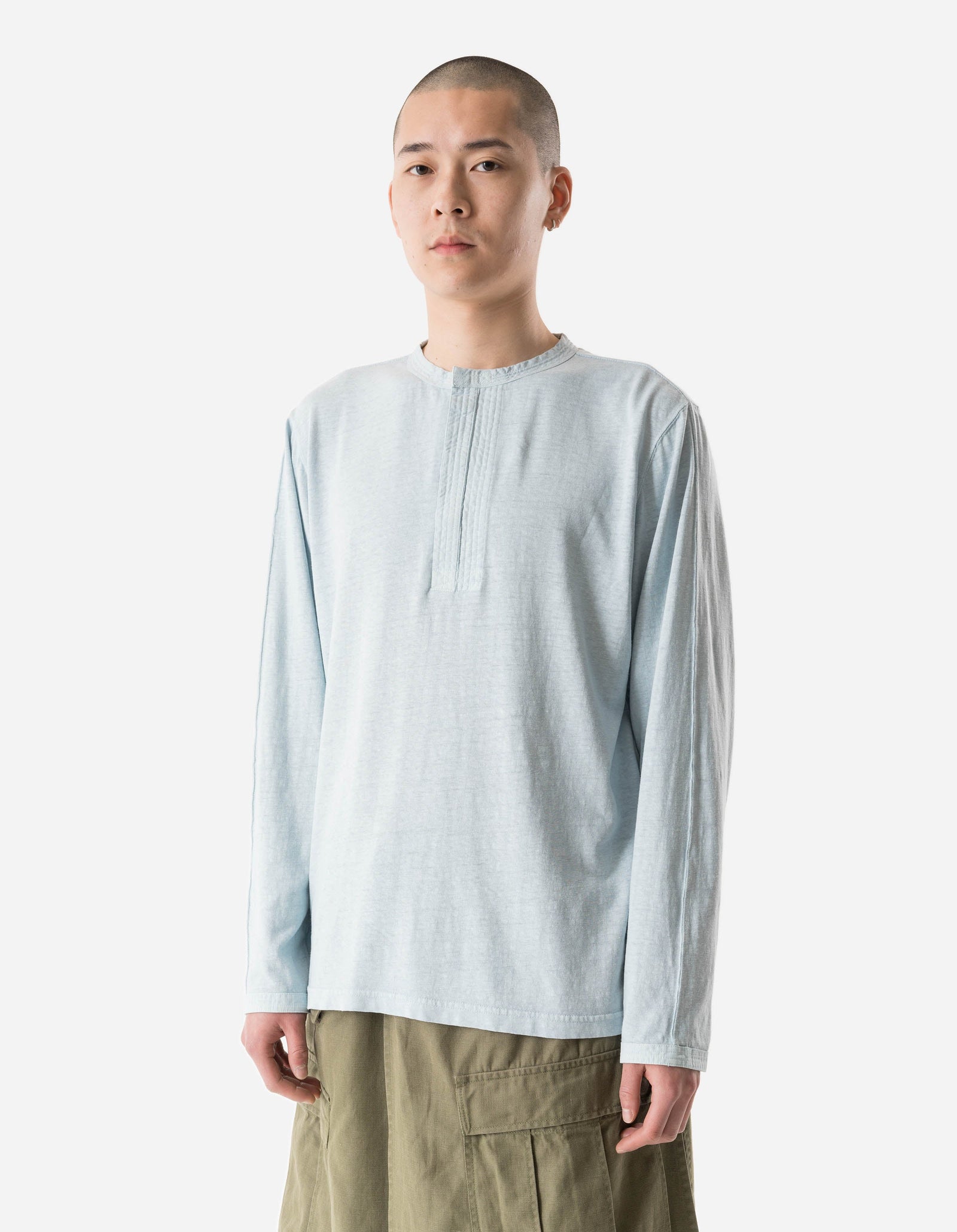 7208 Cotton Hemp Henley L/S T-Shirt Light Blue