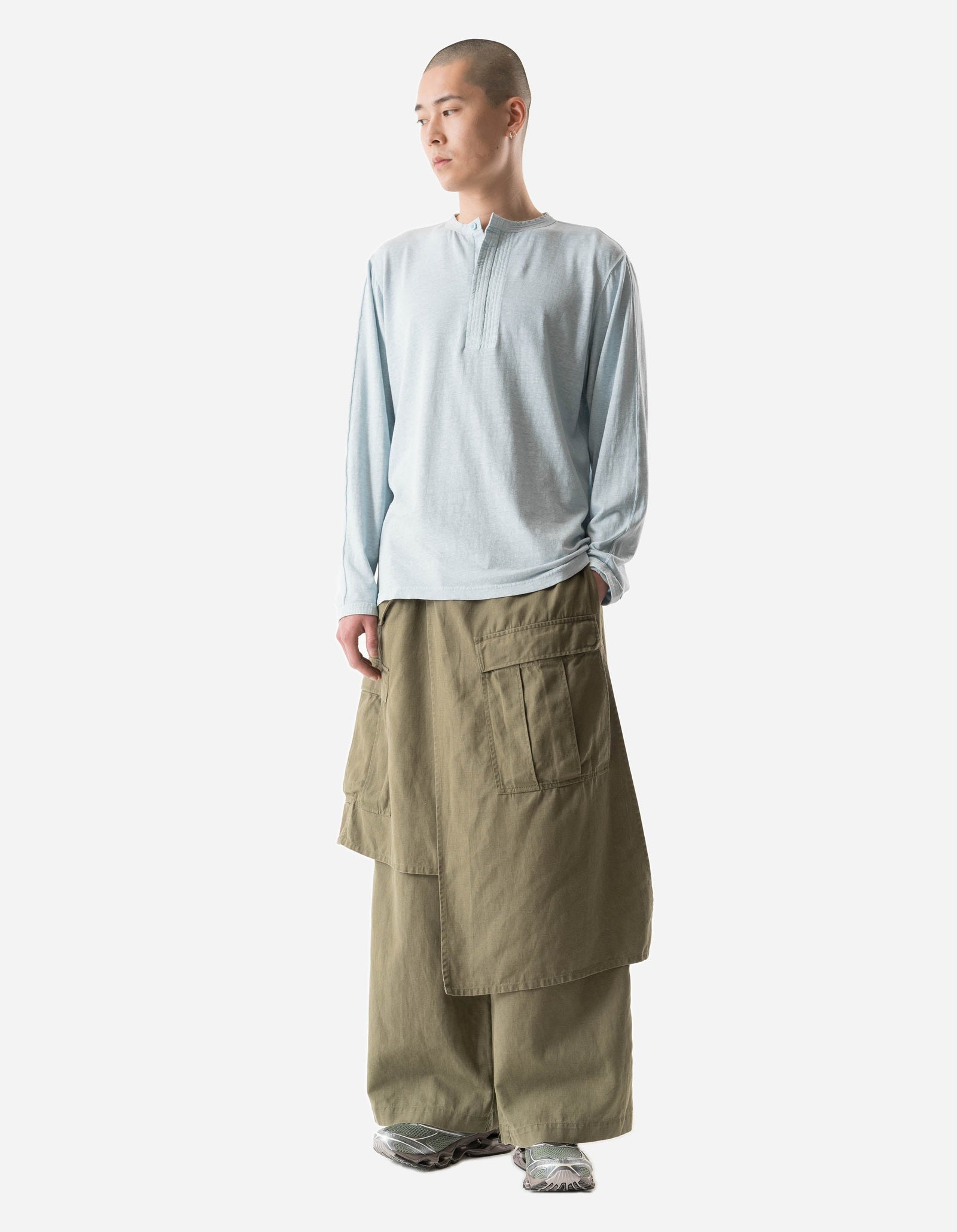 7208 Cotton Hemp Henley L/S T-Shirt Light Blue