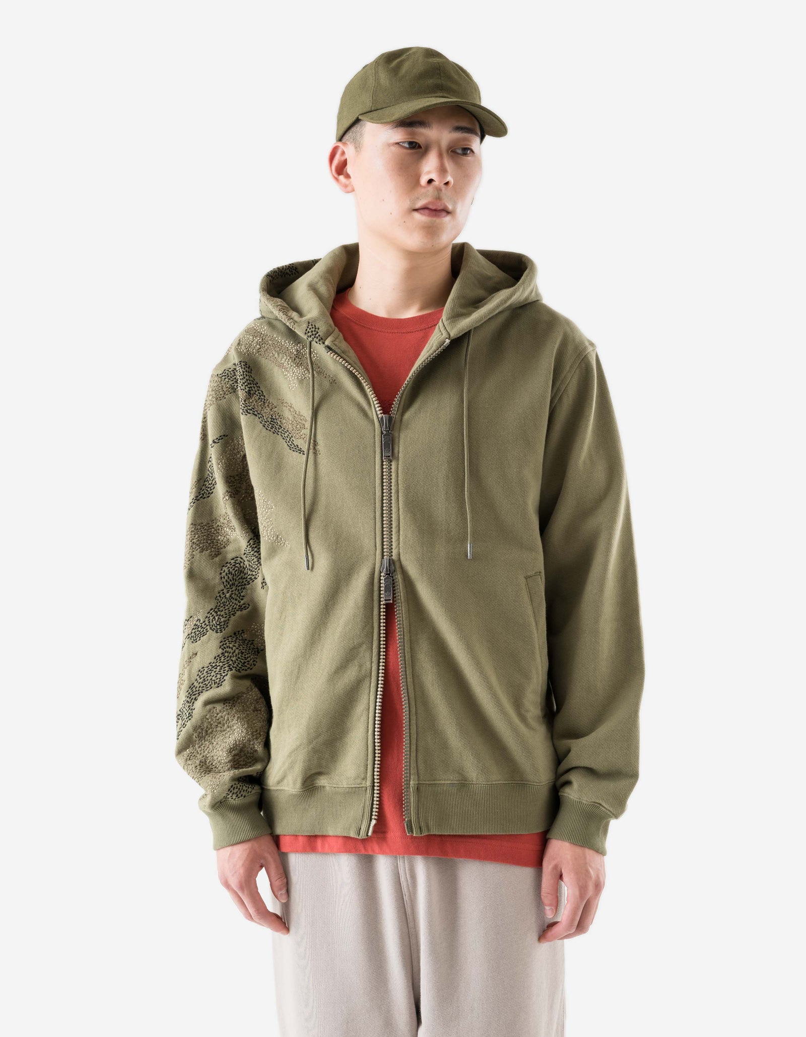 6209 Sashiko Bonsai Hooded Sweat Olive OG-107F