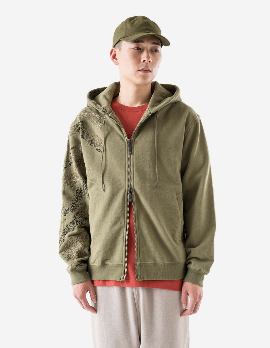 6209 Sashiko Bonsai Hooded Sweat Olive OG-107F