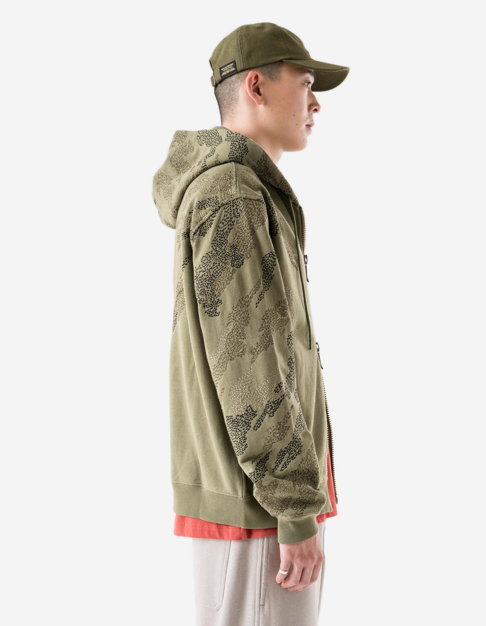 6209 Sashiko Bonsai Hooded Sweat Olive OG-107F