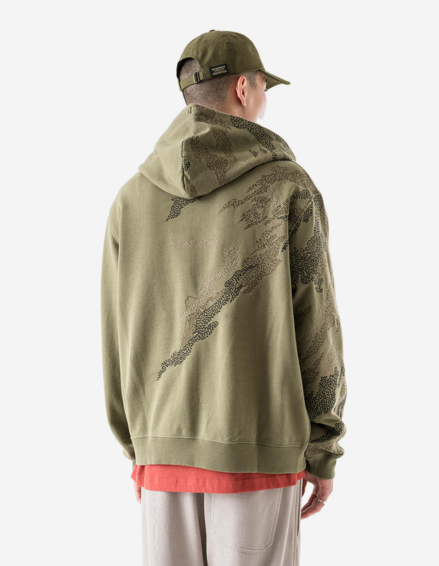 6209 Sashiko Bonsai Hooded Sweat Olive OG-107F