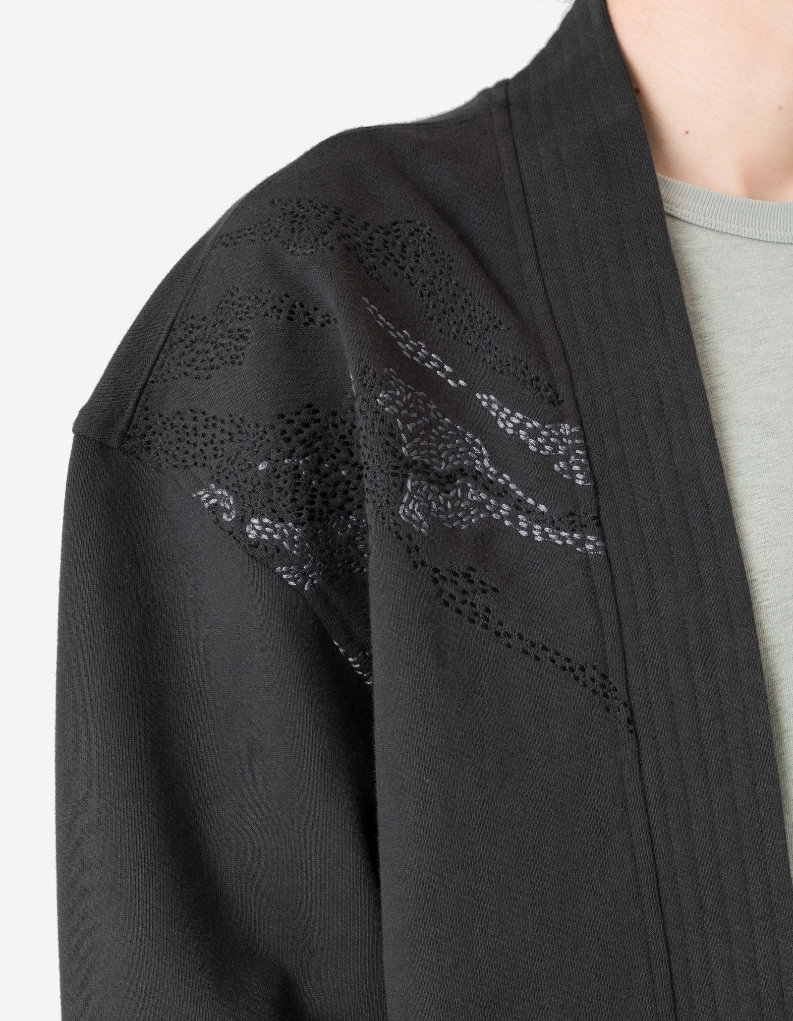 6222 Sashiko Bonsai Sweat Kimono Black