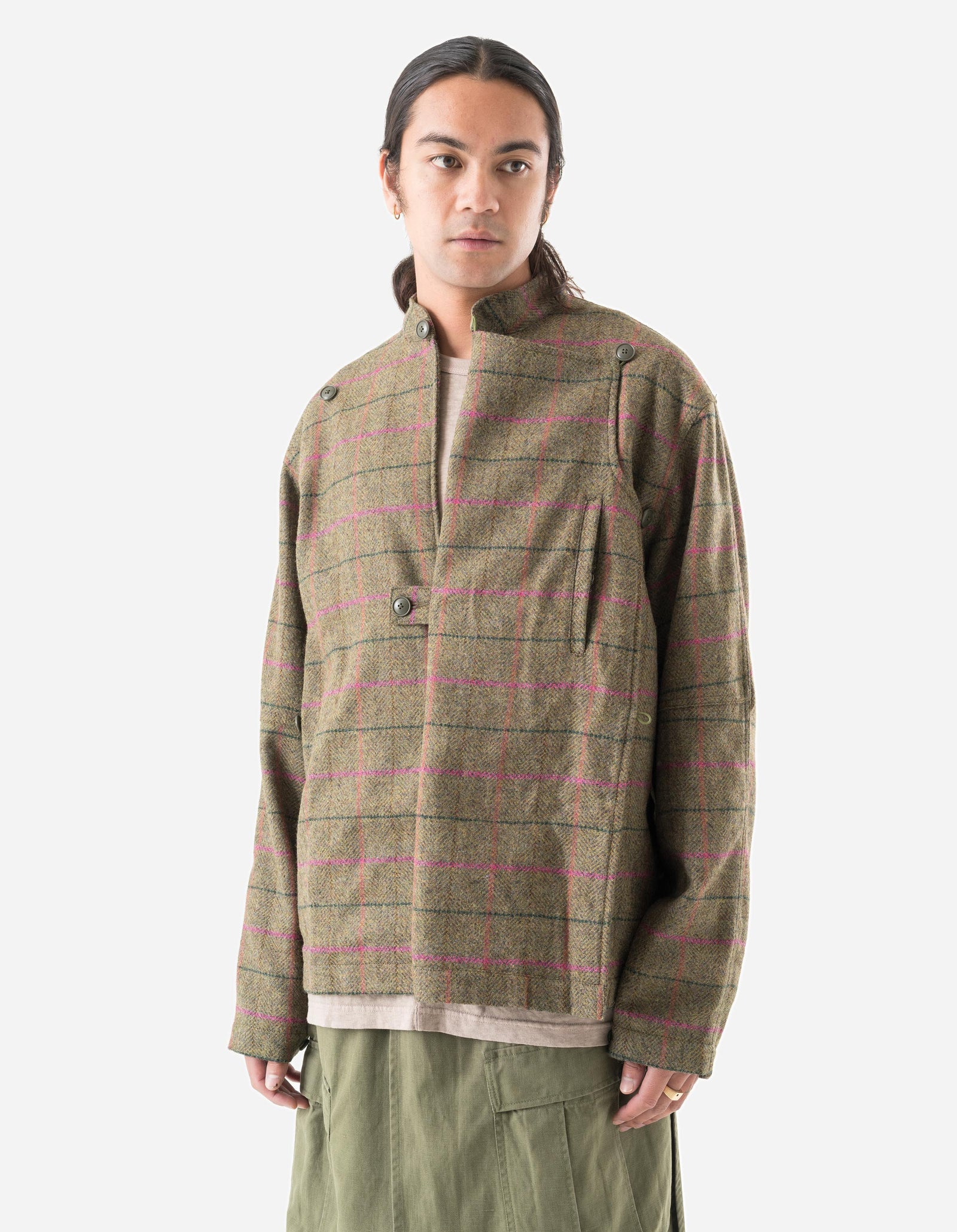 7155 Wool Asym Monk L/S Shirt Olive/Pink