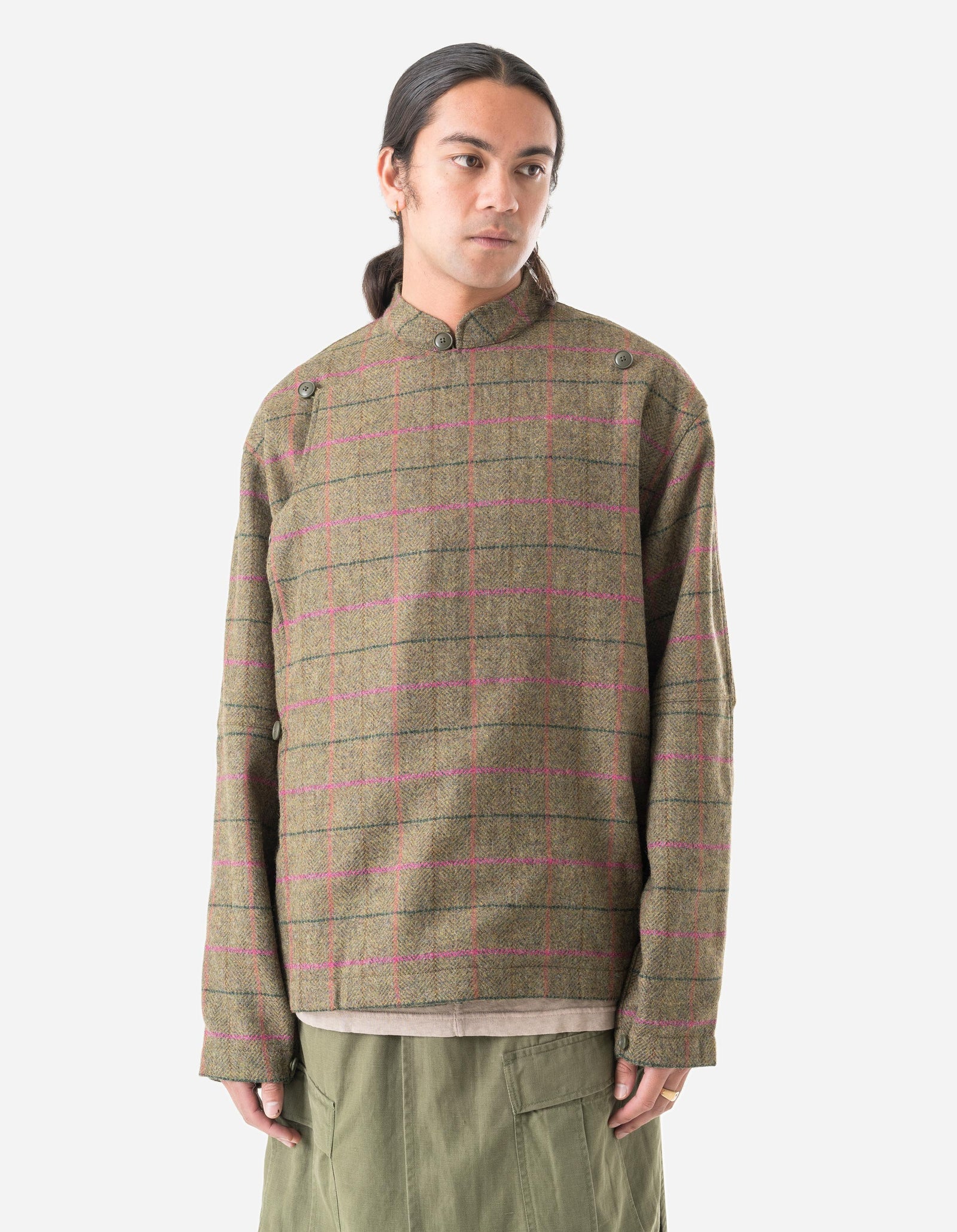7155 Wool Asym Monk L/S Shirt Olive/Pink