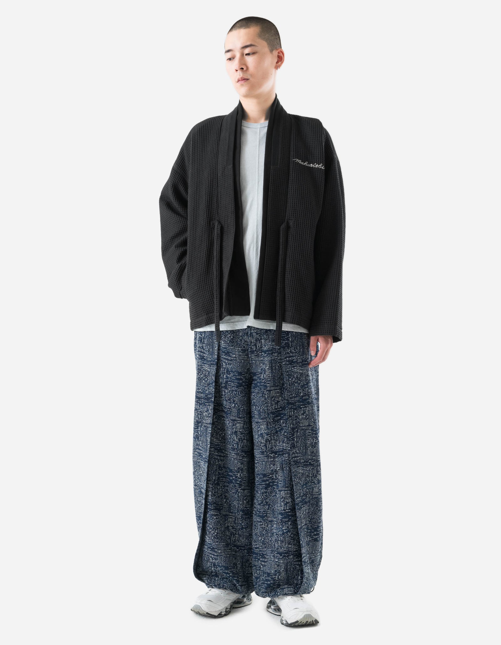 6241 Embroidered Waffle Kimono Overshirt Black